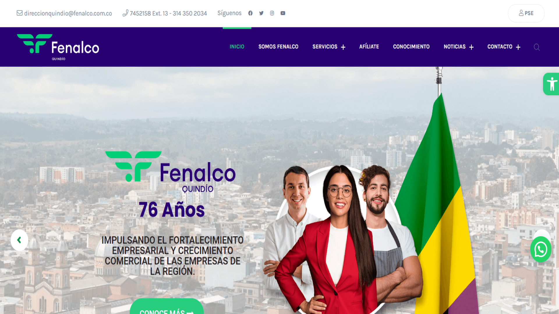 Vista de sitio web Fenalco Quindío